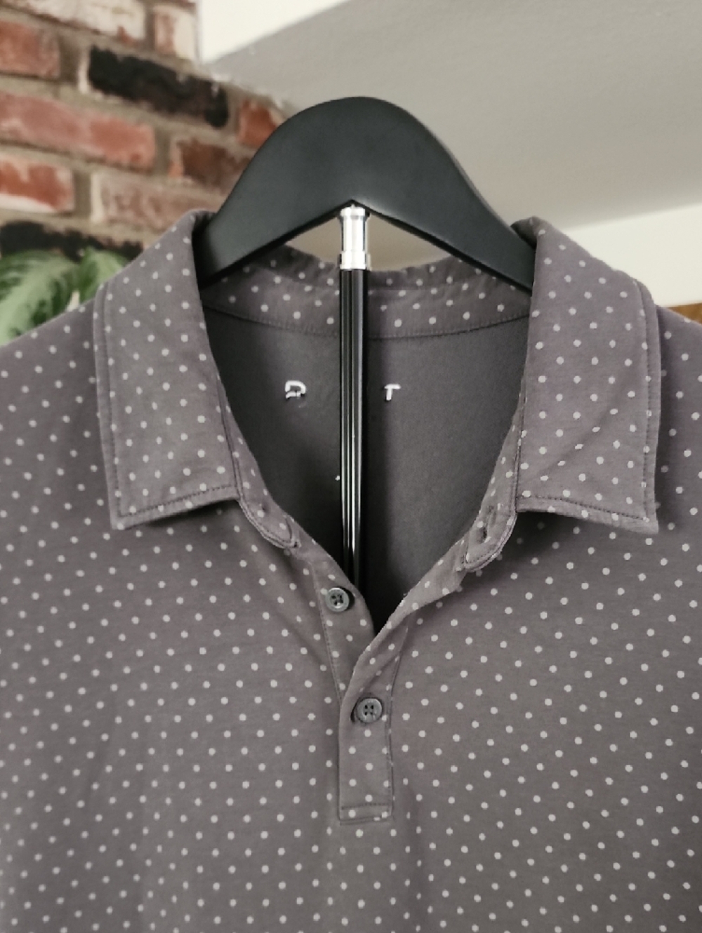 BYLT Basics Gray Polo with White Micro-Dot Pattern - Picture 3 of 8